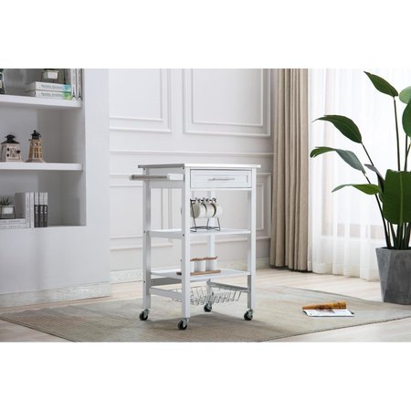 BORAAM Hennington Kitchen Cart with Stainless Steel Top - White Wash 50661